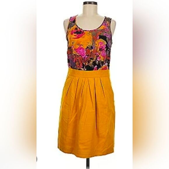 Tabitha Anthropologie Marigold Silk Cotton Purple Yellow Midi Sleeveless Dress 6 - Picture 1 of 9